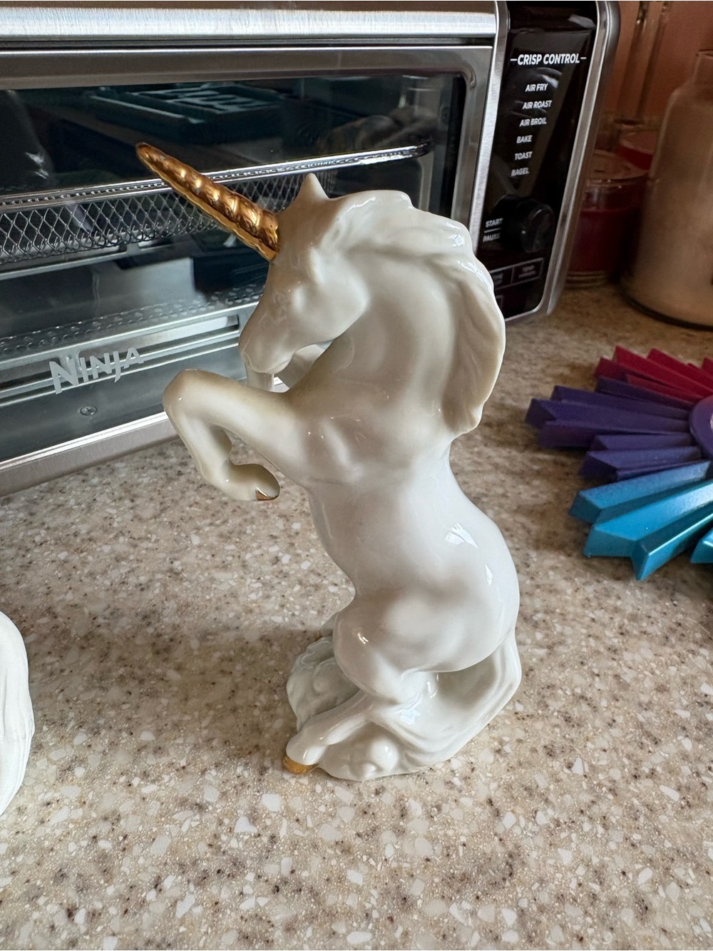 White Ceramic Unicorn Figurine with Gold Horn vintage